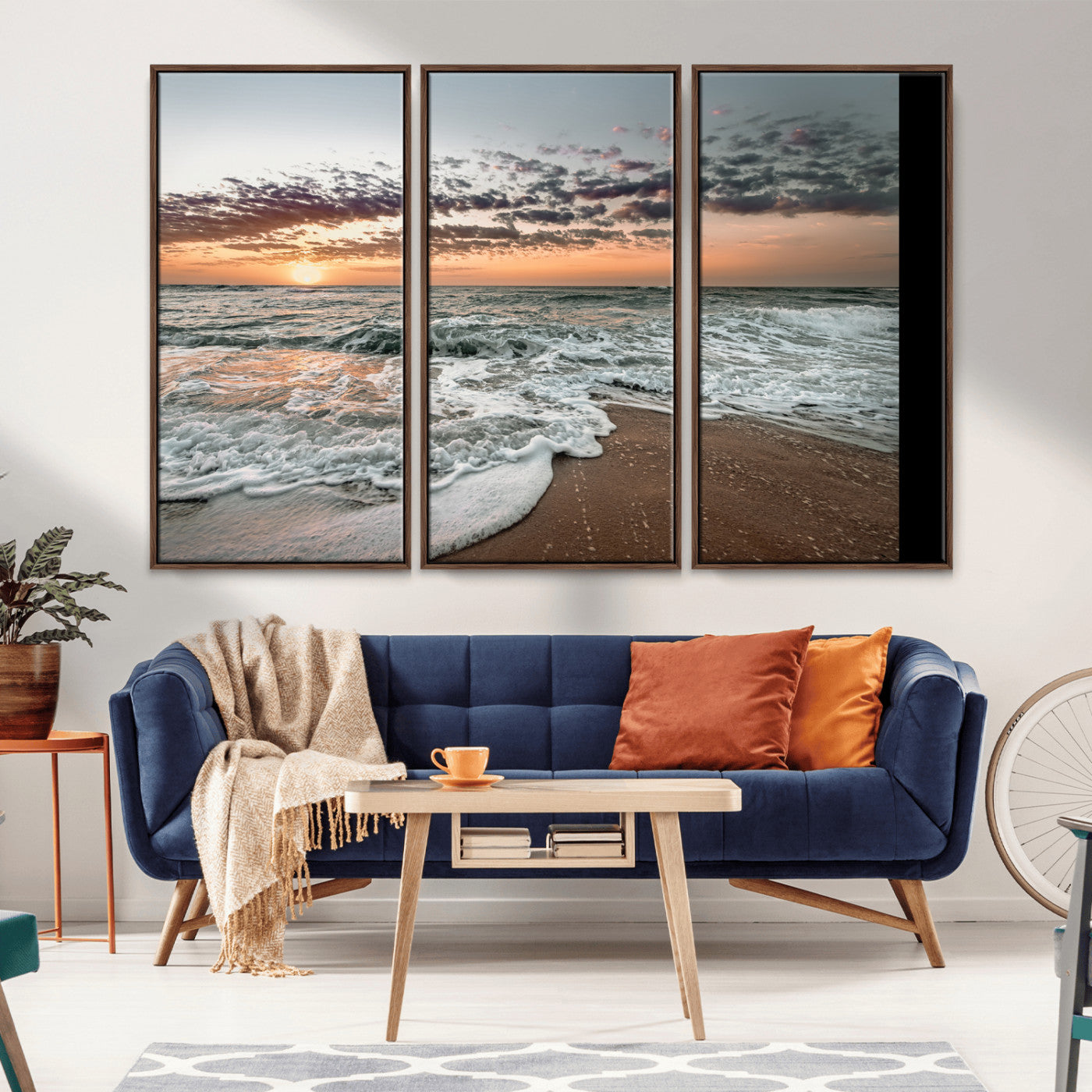 Ocean Sunset Wall Art Print - Beach Waves Canvas Print, featuring a serene seascape with golden sunlight reflecting on gentle waves, perfect for coastal and minimalist decor.
