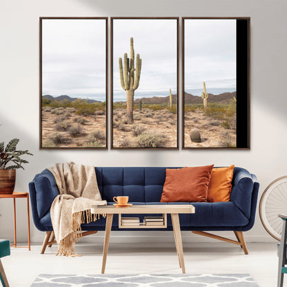 Canvas of a saguaro cactus in an earthy Sonoran desert landscape, ideal for Southwestern Boho or desert minimalism inspired home decor.   2/2