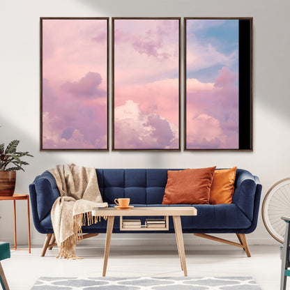Soft pastel-colored clouds in shades of pink, purple, and blue, creating a dreamy and serene sky perfect for a calming decor touch.