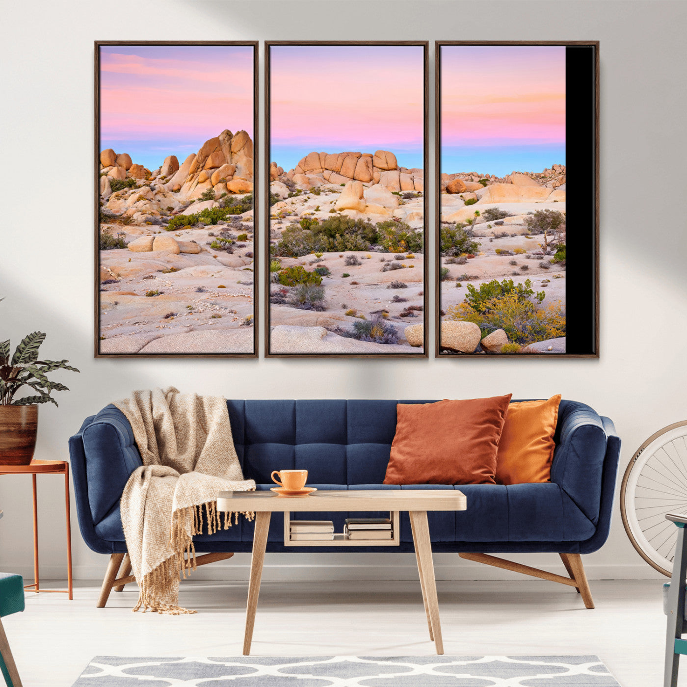 A breathtaking desert landscape featuring rugged rock formations under a vibrant pastel sunset sky, capturing the warmth and serenity of a Southwestern wilderness.