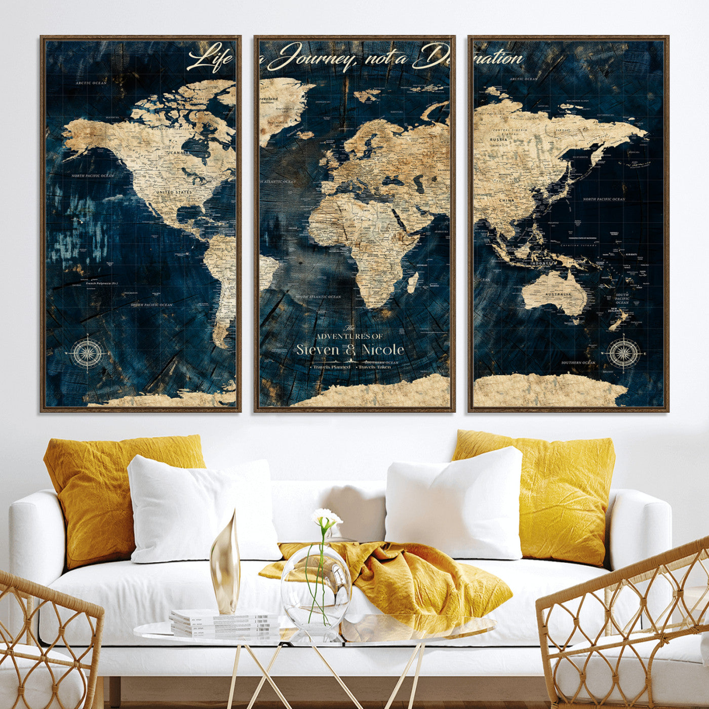 23551206-MGV-CV-36X24-Custom Push Pin World Map Wall Canvas Print – Personalized Travel Tracker with Pins – Framed Large Multi-Size Canvas for Home Office Decor
