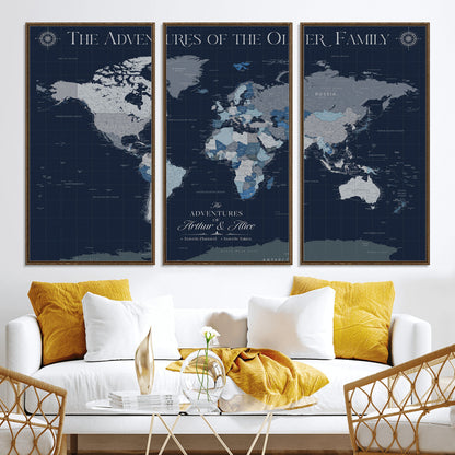 11352707-MGV-CV-36X24-Custom Push Pin World Map Wall Canvas Print – Personalized Travel Tracker with Pins – Framed Large Multi-Size Canvas for Home Office Decor
