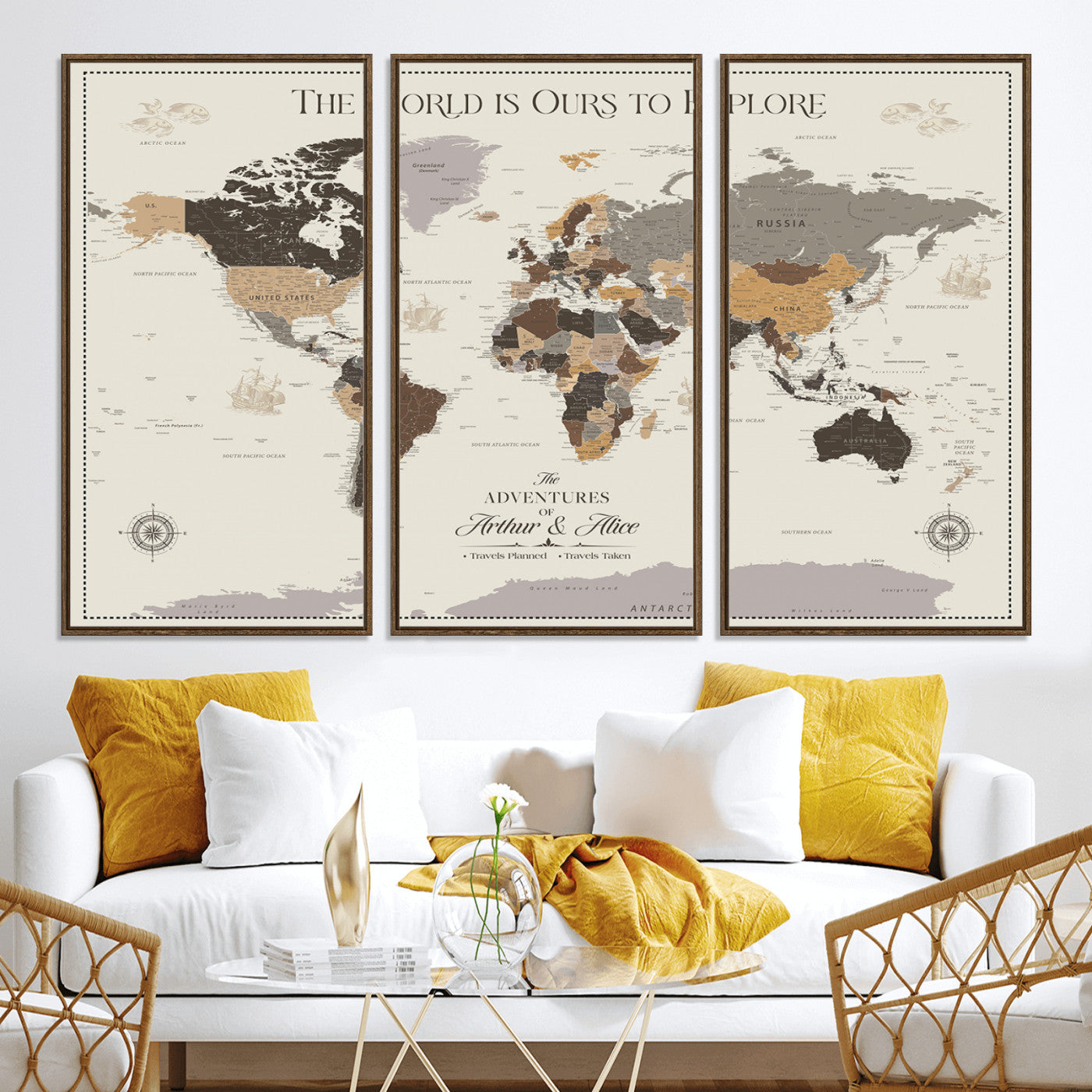 80998319-MGV-CV-36X24-Personalize World Map Push Pin Wall Canvas Print – Personalized Travel Tracker with Pins – Framed Large Multi-Size Canvas for Home Office Decor