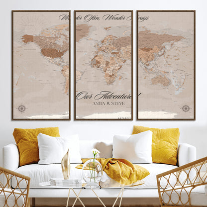95243244-MGV-CV-36X24-Custom Push Pin World Map Wall Canvas Print – Personalized Map for Travel Lovers - Large Personalized Gift for Home Office Decor