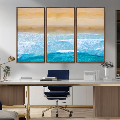 -Aerial Beach Wall Art – Serene Ocean Waves & Sandy Shore Canvas Print, Coastal Home Decor for Living Room, Bedroom or Office
