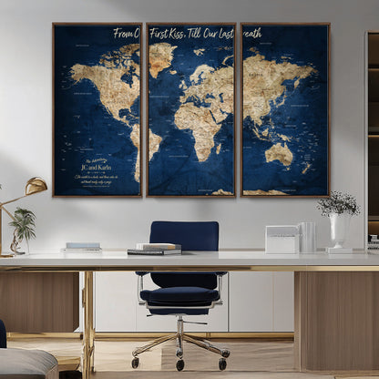56122A-MGV-CV-36X24-Push Pin World Map Canvas Print – Framed Wall Art for Couples to Track Their Travels – Anniversary Gift or Home Adventure Decor - H2-Orj