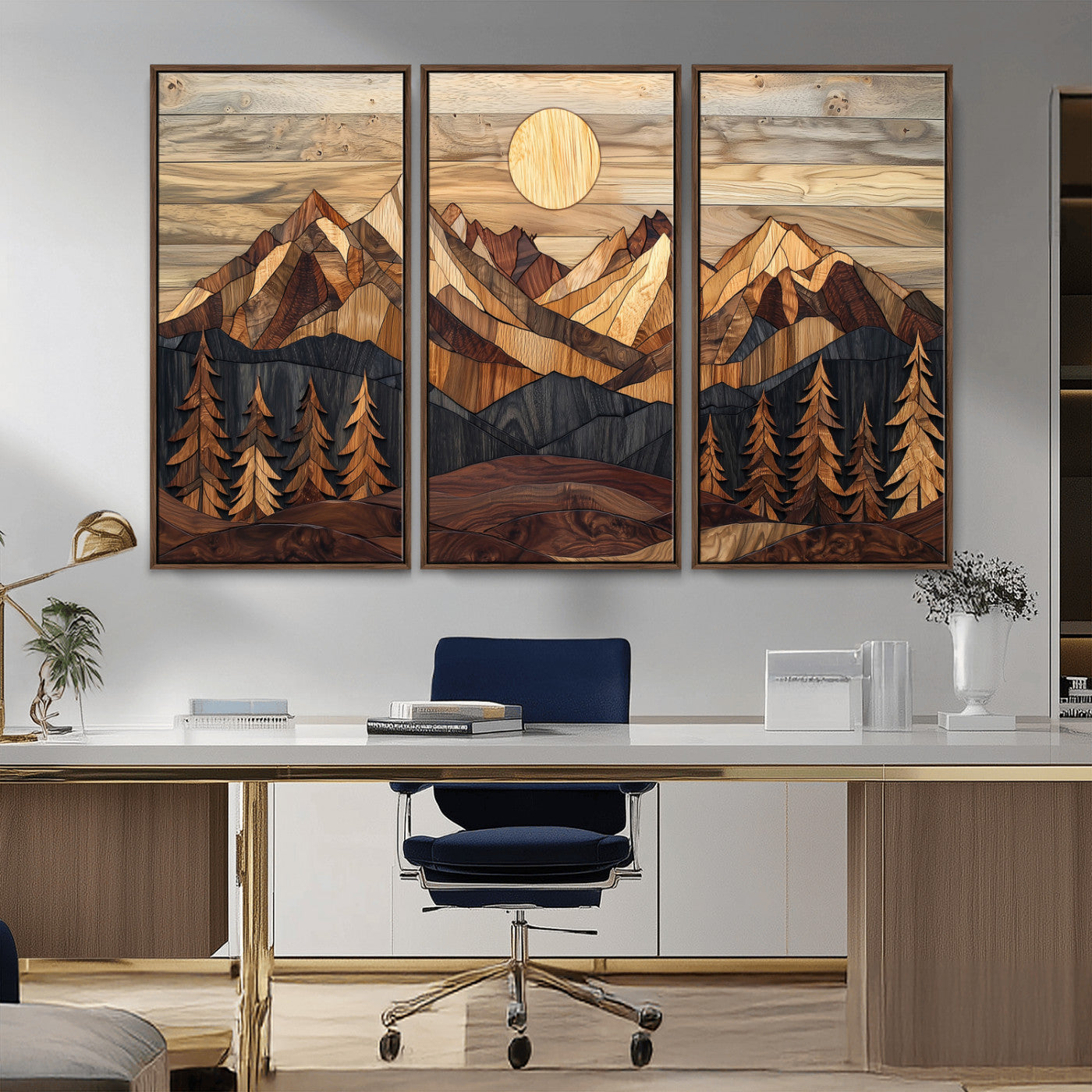 Mountain Landscape Wall Art Print - Sunset Hills Canvas Print, featuring an abstract nature scene with earthy tones and misty peaks, perfect for boho and modern decor.