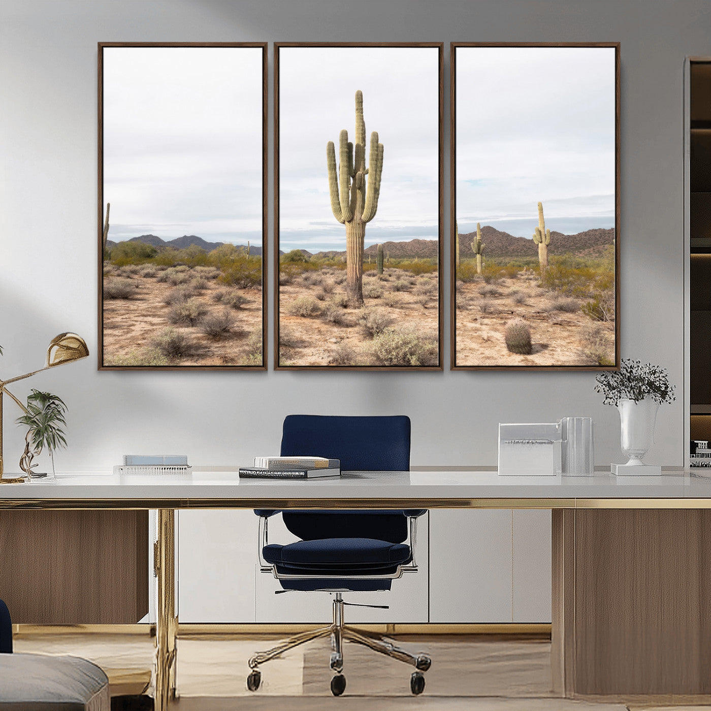 Canvas of a saguaro cactus in an earthy Sonoran desert landscape, ideal for Southwestern Boho or desert minimalism inspired home decor.   2/2