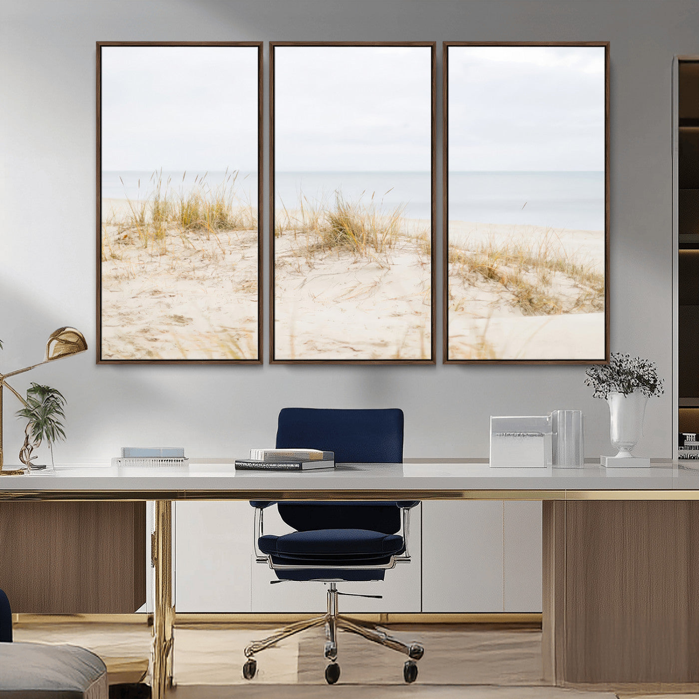 Canvas of soft beach dunes and coastal grasses in neutral tones, perfect for Scandinavian coastal or minimalist nature-inspired home decor.   2/2