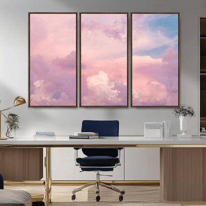 Soft pastel-colored clouds in shades of pink, purple, and blue, creating a dreamy and serene sky perfect for a calming decor touch.