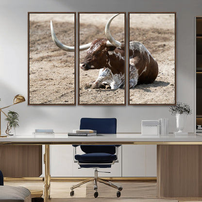 Texas Longhorn Wall Art Canvas Print, Framed Country Living Art Picture Print, Farmhouse Aesthetic Perfect Western Rustic Decor Artwork