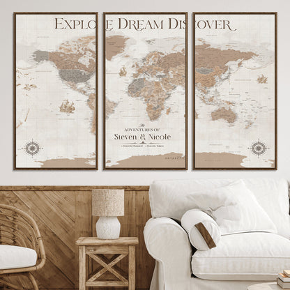 95738134-MGV-CV-36X24-Custom Push Pin World Map Wall Canvas Print – Personalized Travel Tracker with Pins – Framed Large Multi-Size Canvas for Home Office Decor