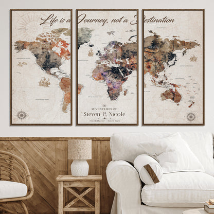 96000140-MGV-CV-36X24-Custom Push Pin World Map Wall Canvas Print – Personalized Travel Tracker with Pins – Framed Large Multi-Size Canvas for Home Office Decor