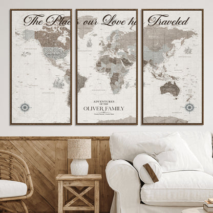 88245481-MGV-CV-36X24-Custom Push Pin World Map Wall Canvas Print – Personalized Travel Tracker with Pins – Framed Large Multi-Size Canvas for Home Office Decor