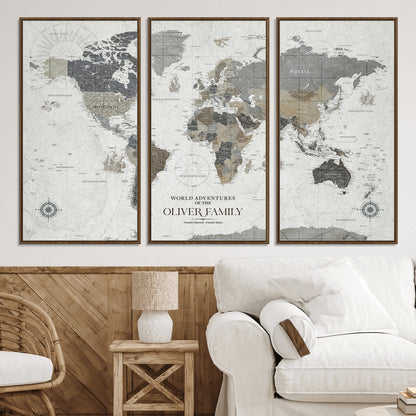 24596128-MGV-CV-36X24-Custom Push Pin World Map Wall Canvas Print – Personalized Travel Tracker with Pins – Framed Large Multi-Size Canvas for Home Office Decor