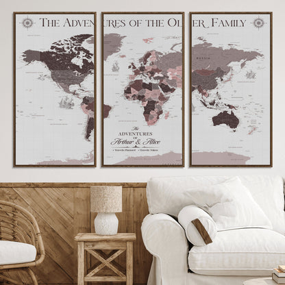 43789856-MGV-CV-36X24-Custom Push Pin World Map Wall Canvas Print – Personalized Travel Tracker with Pins – Framed Large Multi-Size Canvas for Home Office Decor