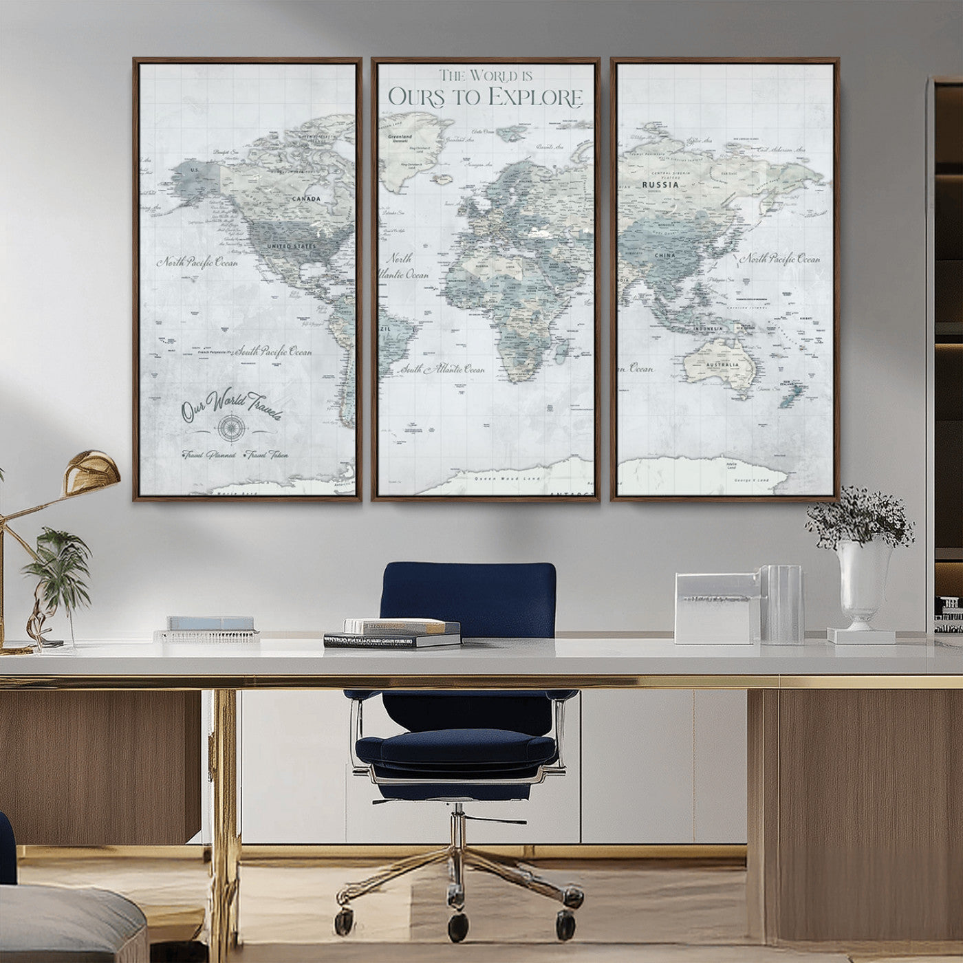 Custom Push Pin World Map Wall Canvas Print – Personalized Travel Tracker with Pins – Framed Custom Quotie Canvas for Home Office Decor