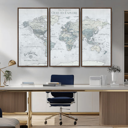 Custom Push Pin World Map Wall Canvas Print – Personalized Travel Tracker with Pins – Framed Custom Quotie Canvas for Home Office Decor