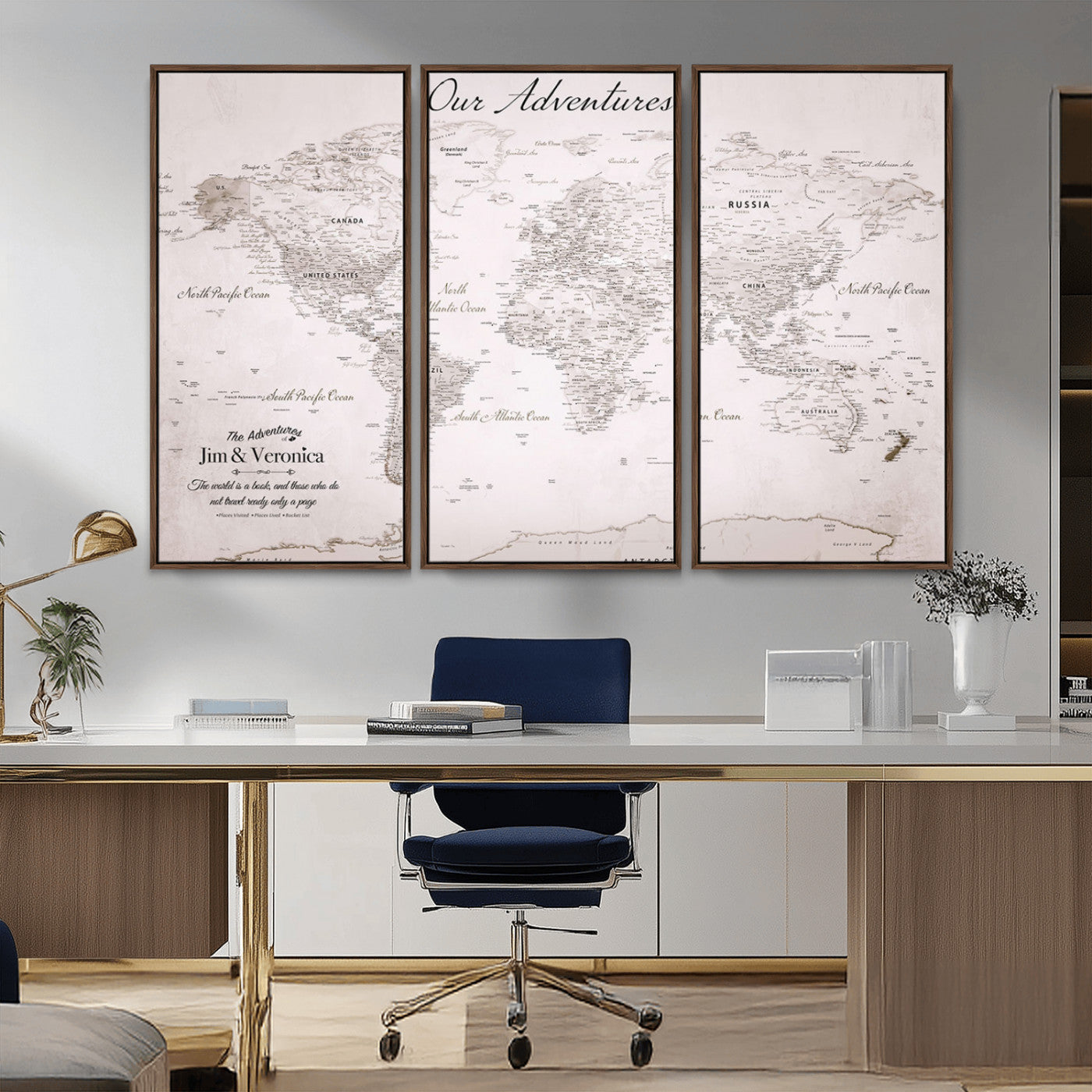 Customize Push Pin World Map Wall Canvas Print – Personalized Travel Map with Foam Pins – Framed Custom Quotie Canvas for Home Office Decor