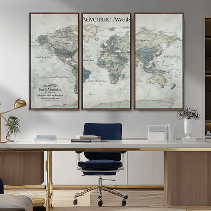 Customize Push Pin World Map Wall Canvas Print – Personalized Travel Tracker with Pins – Framed Custom Quotie Canvas for Home Office Decor