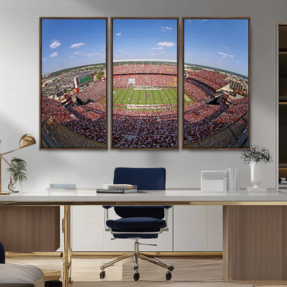 An William Brice-Stadium view of a full football stadium with cheering fans and clear blue skies, capturing the excitement and energy of the game.
