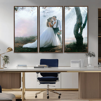 MGV-FC-48X32-3P - Forest Wedding Wall Art – Romantic Bride and Groom Canvas Print, Enchanted Woodland Photography Decor for Bedroom, Living Room, or Wedding Gift
