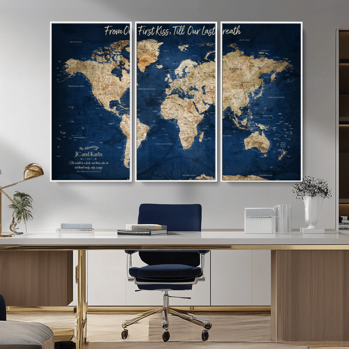 56122A-MGV-CV-36X24-Push Pin World Map Canvas Print – Framed Wall Art for Couples to Track Their Travels – Anniversary Gift or Home Adventure Decor - H2-Orj