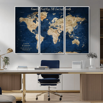 56122A-MGV-CV-36X24-Push Pin World Map Canvas Print – Framed Wall Art for Couples to Track Their Travels – Anniversary Gift or Home Adventure Decor - H2-Orj