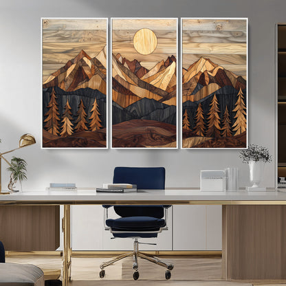 Mountain Landscape Wall Art Print - Sunset Hills Canvas Print, featuring an abstract nature scene with earthy tones and misty peaks, perfect for boho and modern decor.