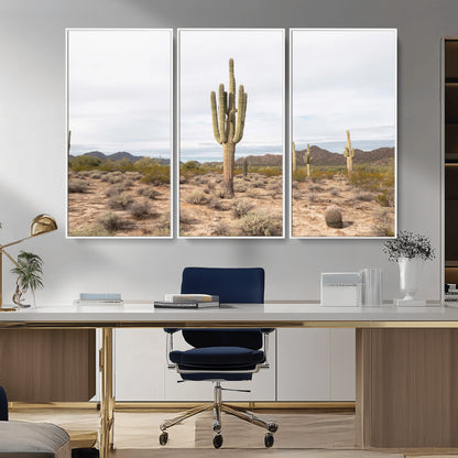 Canvas of a saguaro cactus in an earthy Sonoran desert landscape, ideal for Southwestern Boho or desert minimalism inspired home decor.   2/2