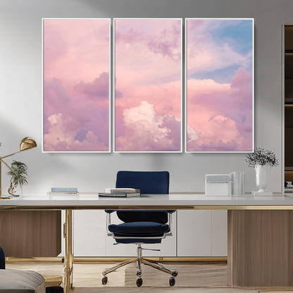 Soft pastel-colored clouds in shades of pink, purple, and blue, creating a dreamy and serene sky perfect for a calming decor touch.