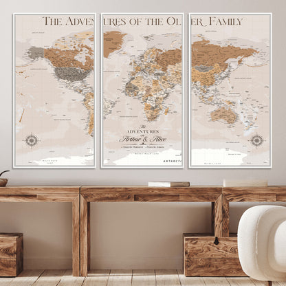 43101120-MGV-CV-36X24-World Travel Map with Pins – Push Pin Maps of Where I've Been, Framed Wall Map for Travel Memories, Old Style Decorative World Map - H10