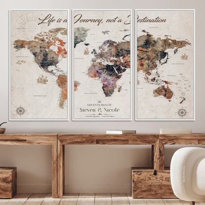 96000140-MGV-CV-36X24-Custom Push Pin World Map Wall Canvas Print – Personalized Travel Tracker with Pins – Framed Large Multi-Size Canvas for Home Office Decor