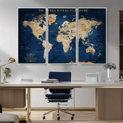 10181149-MGV-CV-36X24-Framed Push Pin World Travel Map – Canvas Wall Print of Where I’ve Been, Old-Style Adventure Map with Pins for Tracking Trips - H2-3