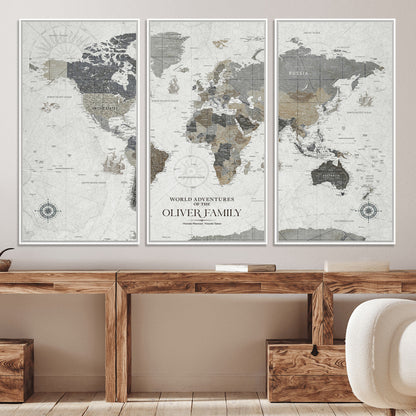 24596128-MGV-CV-36X24-Custom Push Pin World Map Wall Canvas Print – Personalized Travel Tracker with Pins – Framed Large Multi-Size Canvas for Home Office Decor