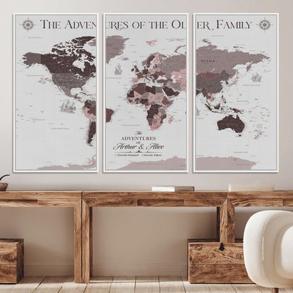 43789856-MGV-CV-36X24-Custom Push Pin World Map Wall Canvas Print – Personalized Travel Tracker with Pins – Framed Large Multi-Size Canvas for Home Office Decor