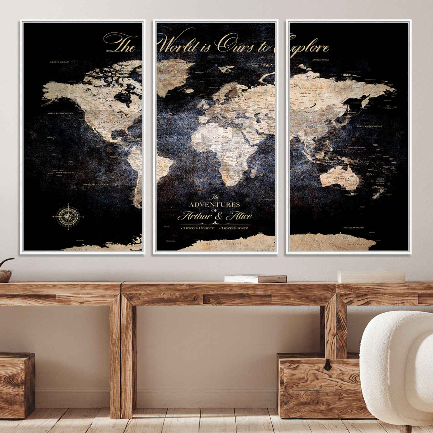 '-Customize Push Pin World Map Wall Canvas Print, Personalized Travel Tracker with Pins, Framed Large Canvas for Home Office Decor - H37
