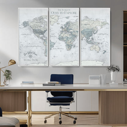 Custom Push Pin World Map Wall Canvas Print – Personalized Travel Tracker with Pins – Framed Custom Quotie Canvas for Home Office Decor