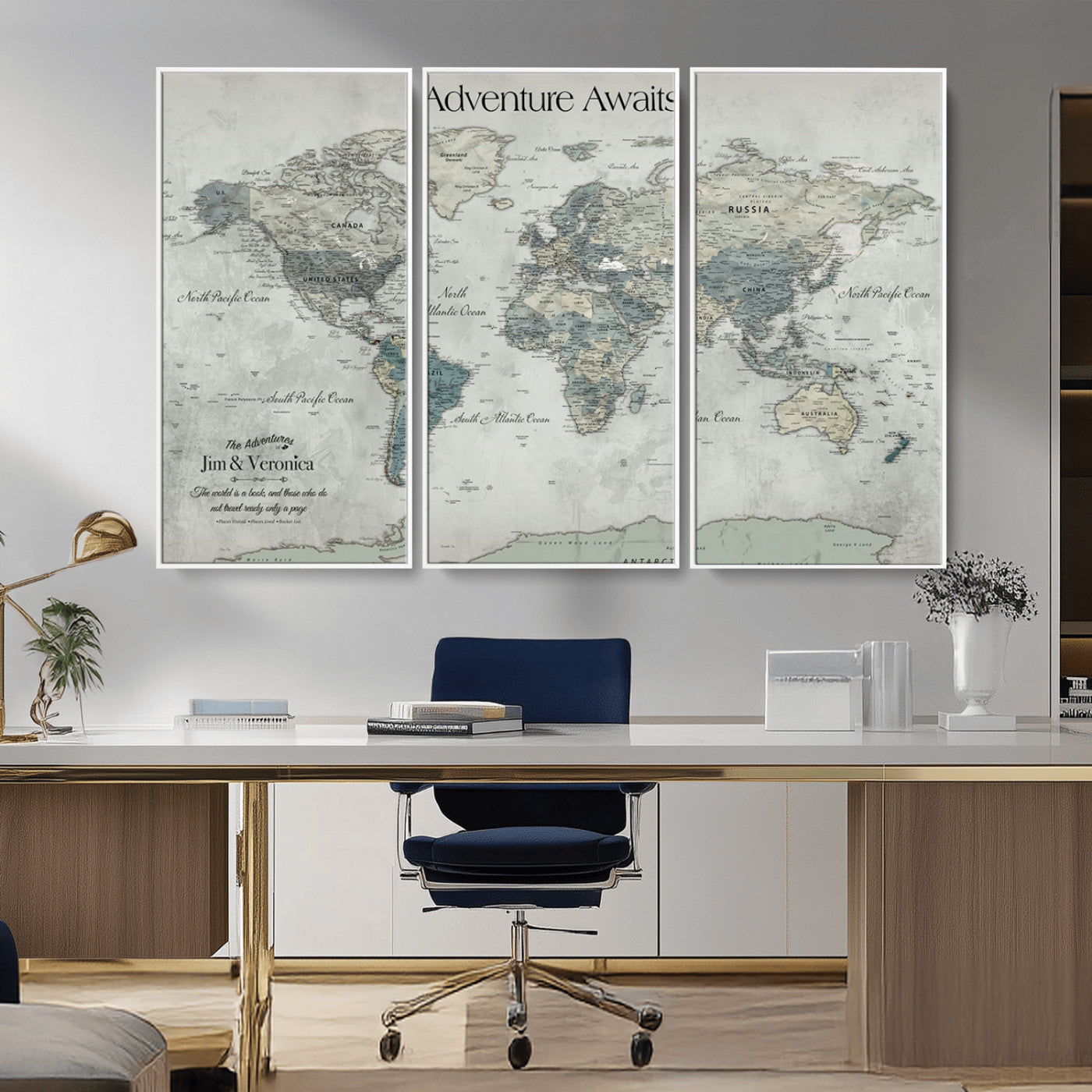 Customize Push Pin World Map Wall Canvas Print – Personalized Travel Tracker with Pins – Framed Custom Quotie Canvas for Home Office Decor