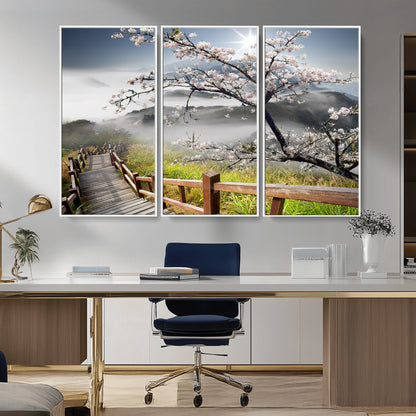 Sakura Cherry Blossom Pathway Canvas Wall Art – Tranquil Walk Through Blossoming Nature – Ready to Hang