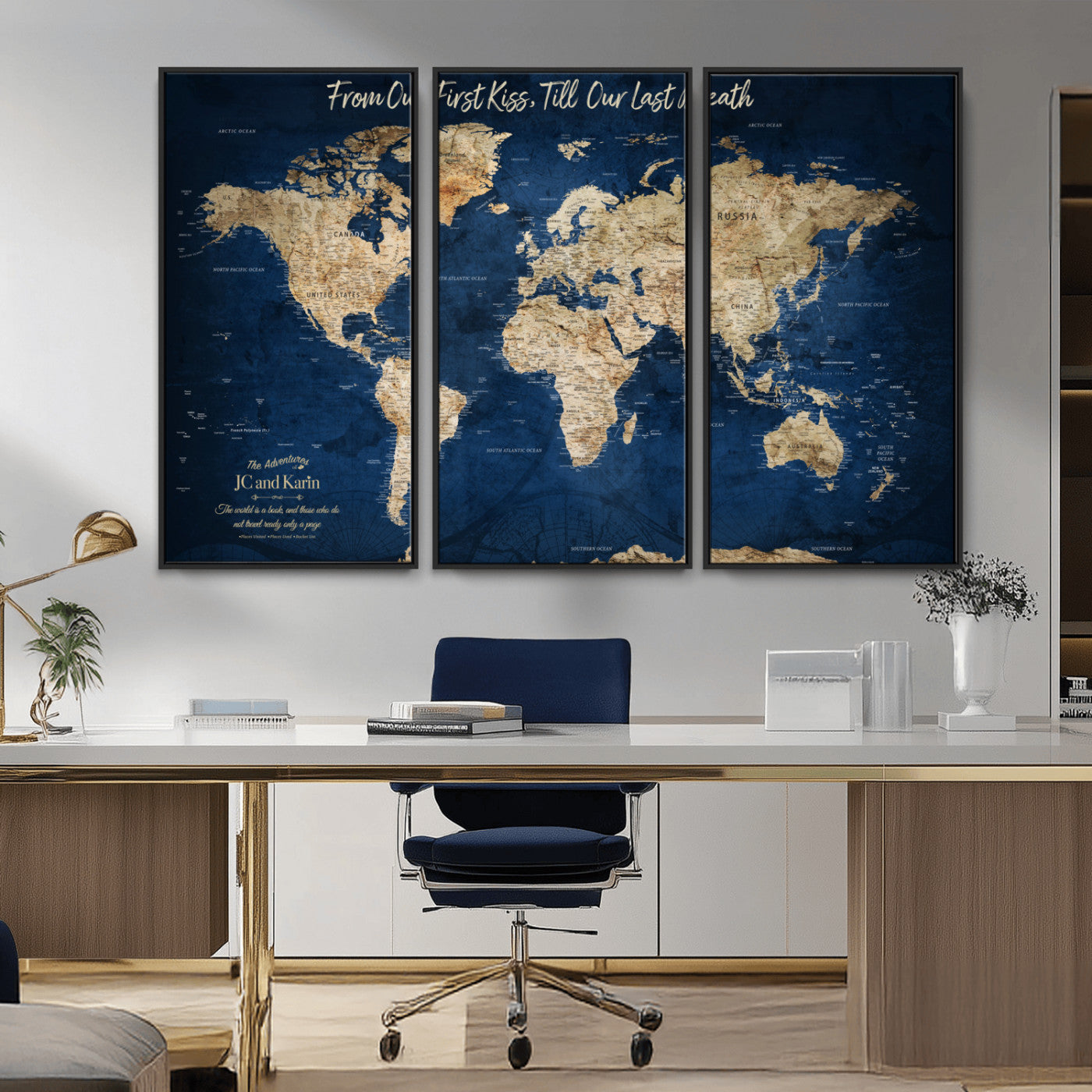 56122A-MGV-CV-36X24-Push Pin World Map Canvas Print – Framed Wall Art for Couples to Track Their Travels – Anniversary Gift or Home Adventure Decor - H2-Orj