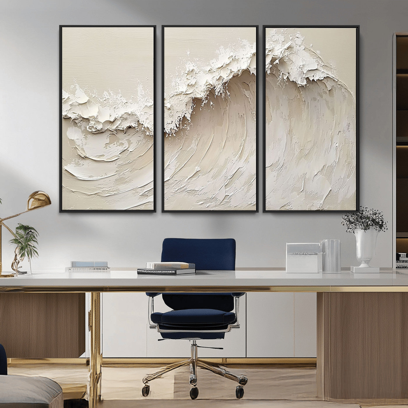 Textured canvas of an abstract white ocean wave in neutral tones, ideal for modern coastal or minimalist home decor.