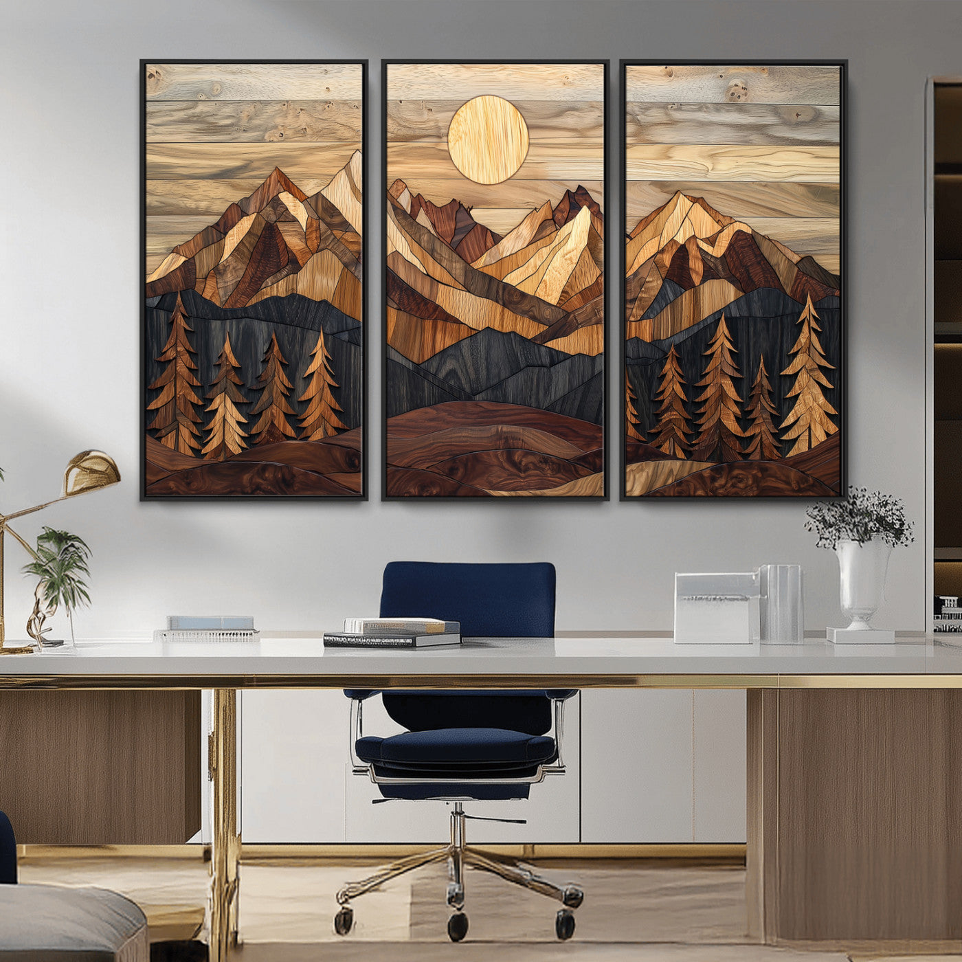 Mountain Landscape Wall Art Print - Sunset Hills Canvas Print, featuring an abstract nature scene with earthy tones and misty peaks, perfect for boho and modern decor.