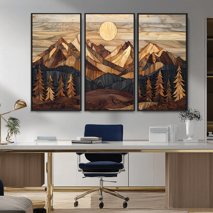 Mountain Landscape Wall Art Print - Sunset Hills Canvas Print, featuring an abstract nature scene with earthy tones and misty peaks, perfect for boho and modern decor.
