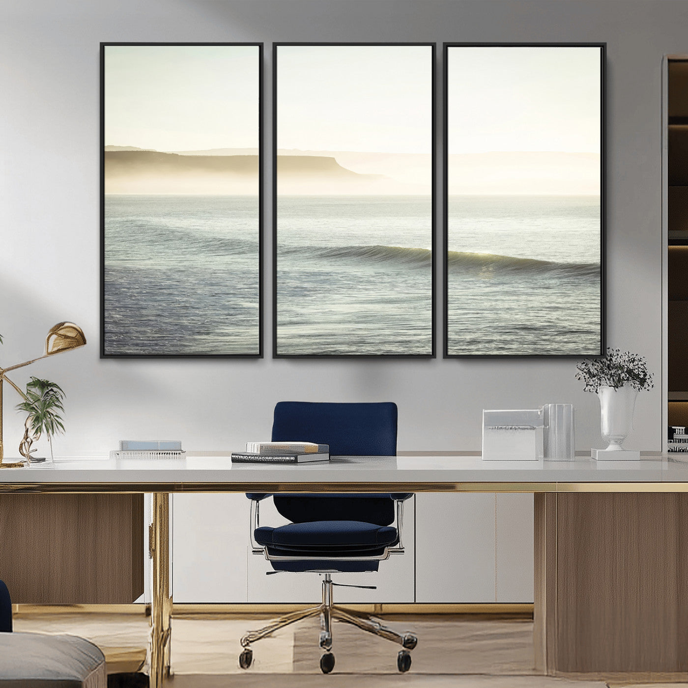 Canvas of a misty ocean scene with coastal cliffs and soft neutral tones, ideal for Scandinavian coastal or minimalist nature-inspired home decor.