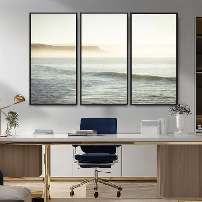 Canvas of a misty ocean scene with coastal cliffs and soft neutral tones, ideal for Scandinavian coastal or minimalist nature-inspired home decor.