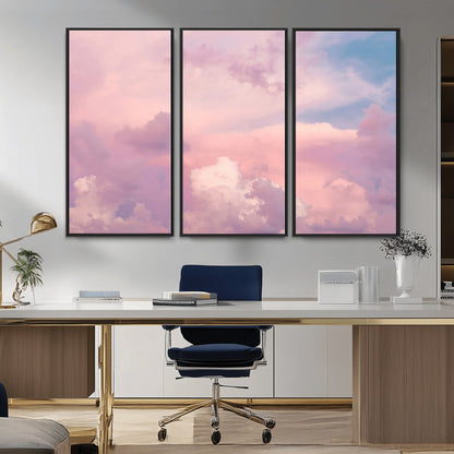 Soft pastel-colored clouds in shades of pink, purple, and blue, creating a dreamy and serene sky perfect for a calming decor touch.