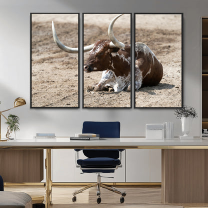 Texas Longhorn Wall Art Canvas Print, Framed Country Living Art Picture Print, Farmhouse Aesthetic Perfect Western Rustic Decor Artwork