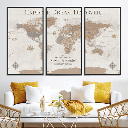 95738134-MGV-CV-36X24-Custom Push Pin World Map Wall Canvas Print – Personalized Travel Tracker with Pins – Framed Large Multi-Size Canvas for Home Office Decor