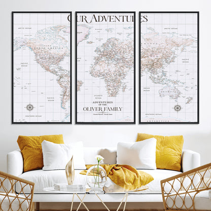 40041157-MGV-CV-36X24-Custom Push Pin World Map Wall Canvas Print – Personalized Travel Tracker with Pins – Framed Large Multi-Size Canvas for Home Office Decor